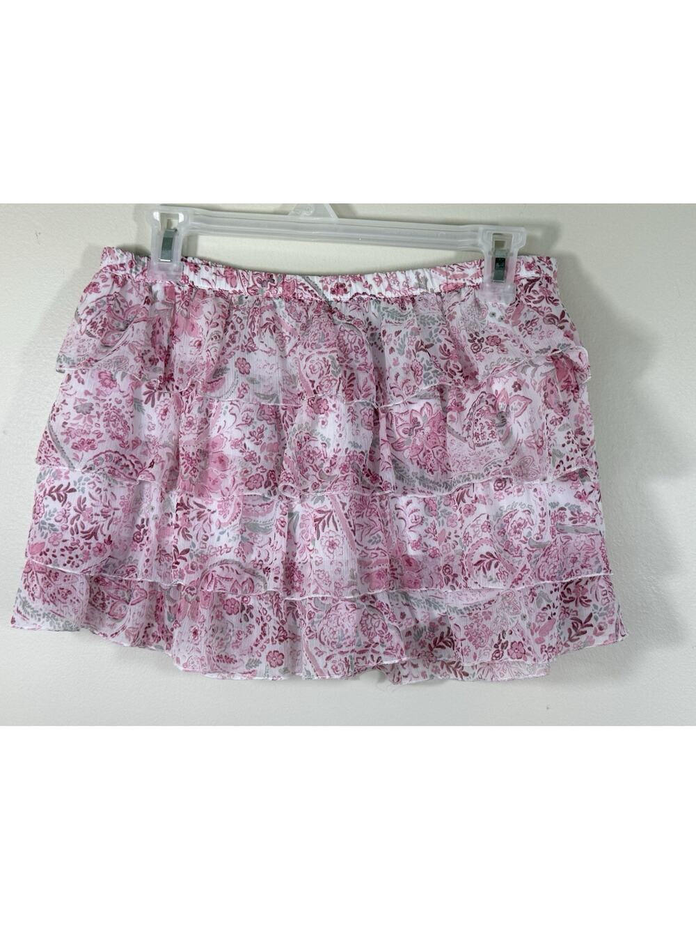 Hollister Ruffle Tiered Mini Skort Women Size S Pink Floral Cottagecore Coquette